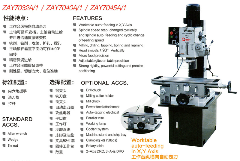 ALIMENTAÇÃO MECÂNICA DE TRABALHO ALIMENTAÇÃO TOTALMENTE INDUSTRIAL DE PERFURAÇÃO E FRESADORA ZAY7045A-1 (ZAY7032A-1） (ZAY7040A-1)