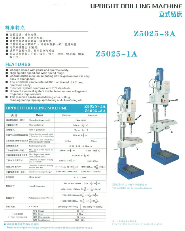 MÁQUINA DE PERFURAÇÃO SUPERIOR Z5025-1A