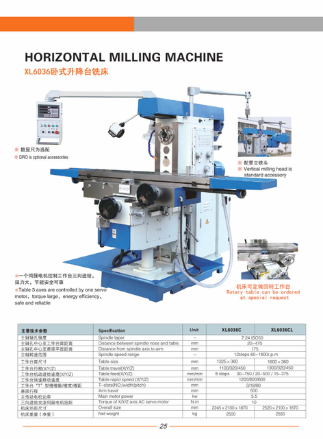 Máquina de moagem horizontal XL6036C-XL6036CL