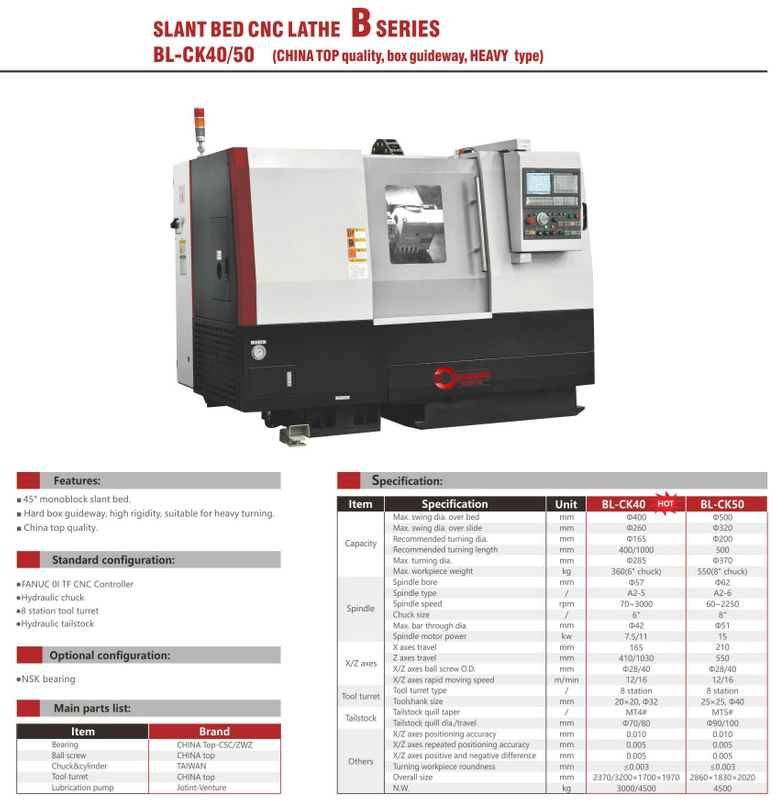 .Bl-CK40 50 BL-CBK63 SLANT BED CNC TIRO