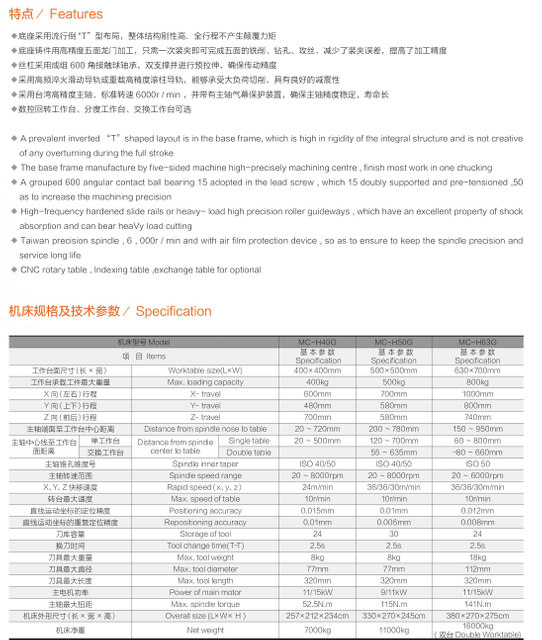 Centro de máquina horizontal M-H40G/50G/63G