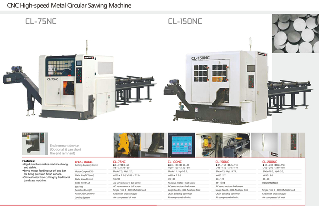 Máquina de serra de alta velocidade CNC CL-75NC-CL150NC