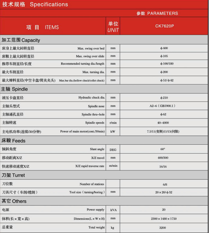 CK SLANT BED RECISÃO CNC TIRO CK7620P