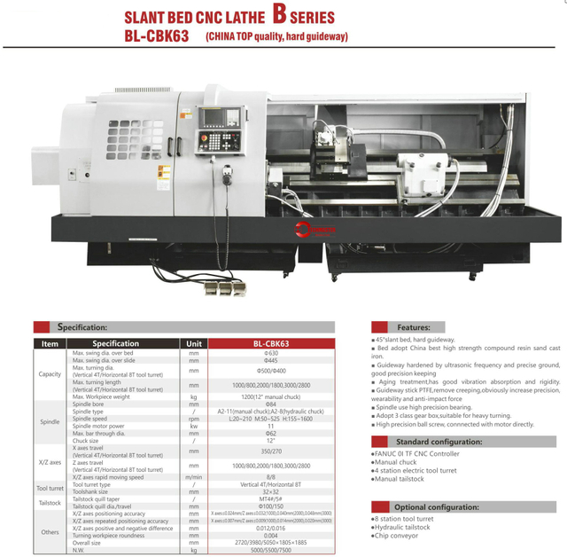.Bl-CK40 50 BL-CBK63 SLANT BED CNC TIRO