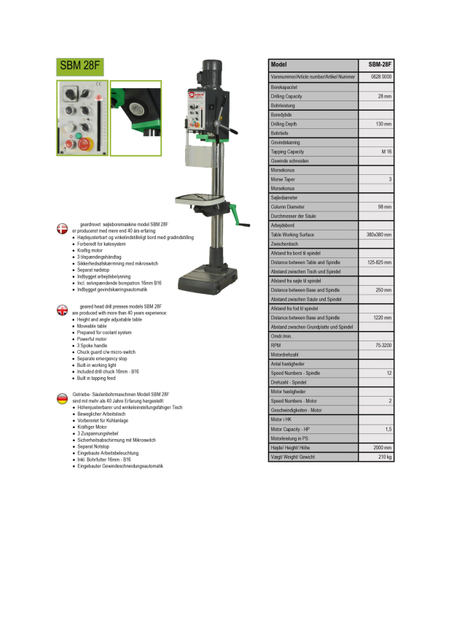 Máquina de perfuração de cabeça de engrenagem SBM-28F