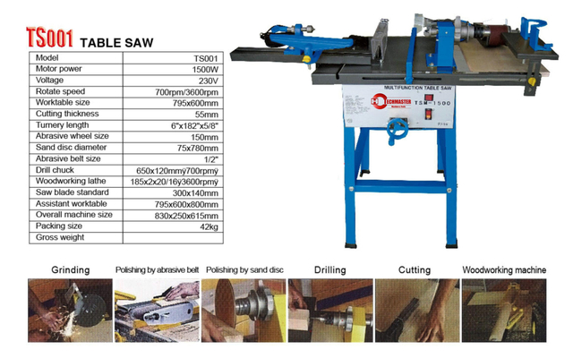 Mini Electric Commercial Wood Sliding Cutting Sraw com 6 funções TSM-1500