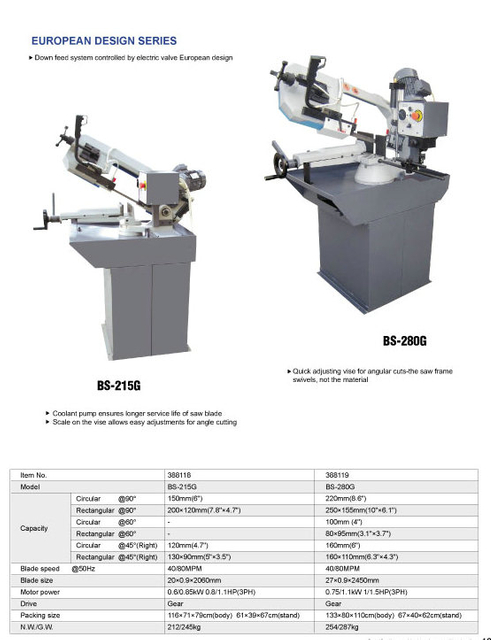 Banda de corte de metal serra BS-215G/BS-280G/BS-315G/BS315GH