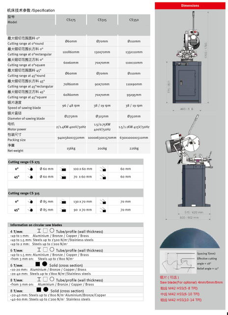 Serra de metal circular manual CS275/CS315/CS350