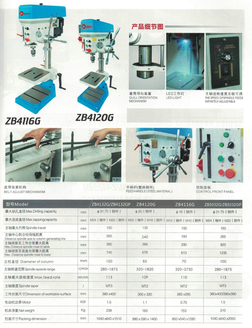 Máquina de perfuração de alimentação automática forte de bancada ZB4120G