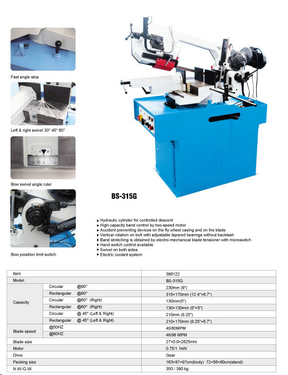 Banda de corte de metal serra BS-215G/BS-280G/BS-315G/BS315GH