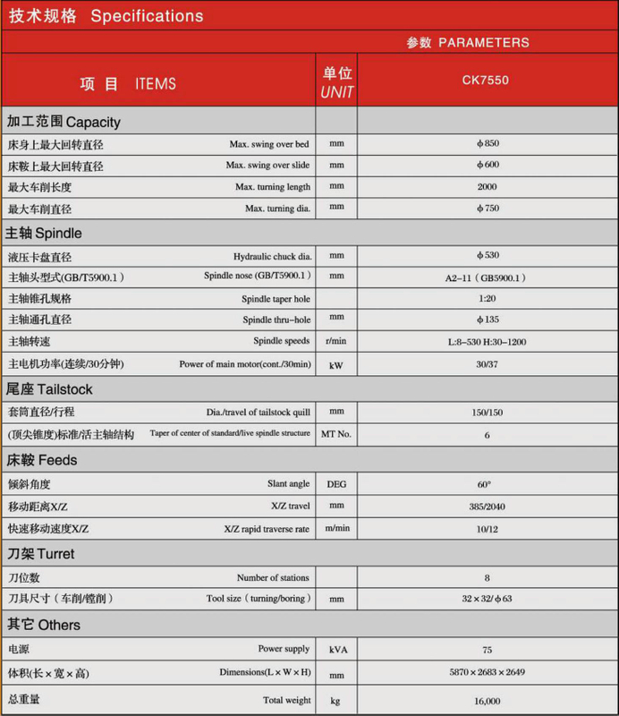 CK SLANT BED RECISÃO CNC TIRA CK7550