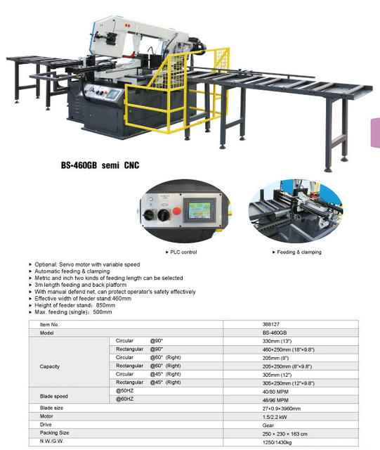 Banda de corte de metal serra BS460GB Semi CNC