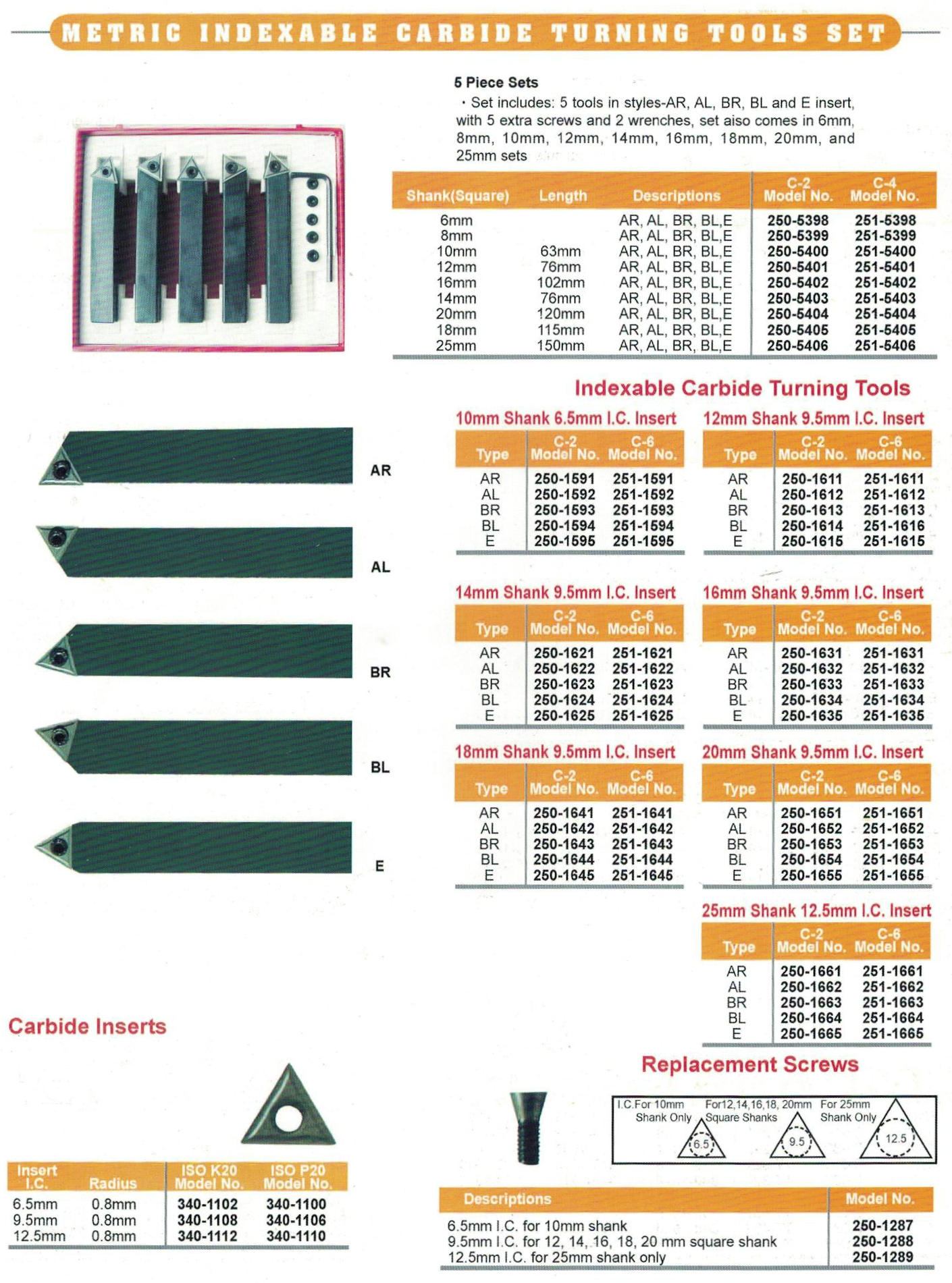  Ferramentas de torneamento de carboneto indexível definido (definido como 5pcs)