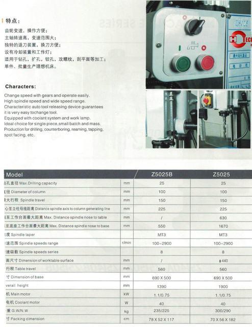 Máquina de perfuração de bancada Z5025A