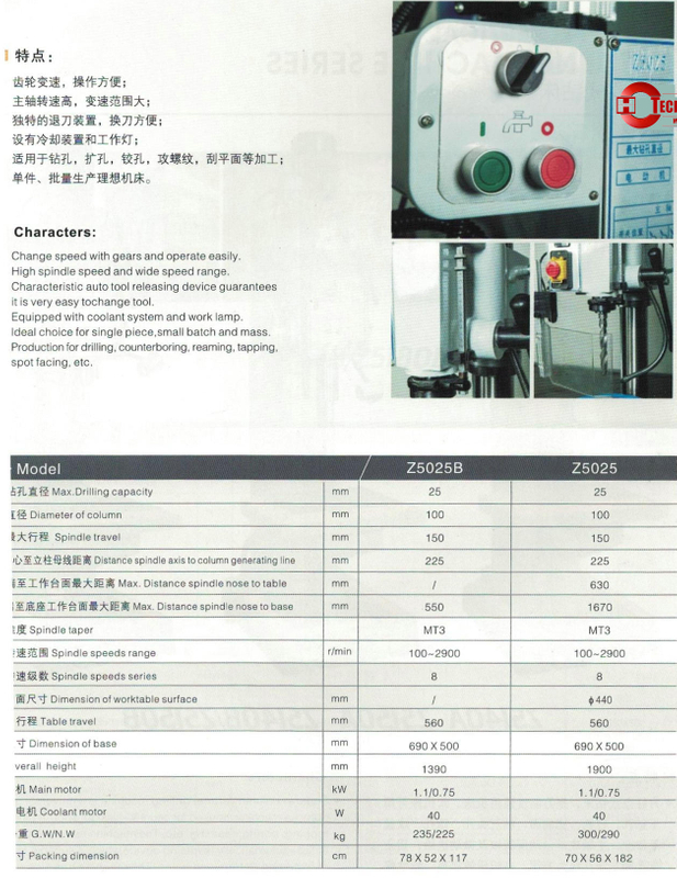 Máquina de perfuração de bancada Z5025A
