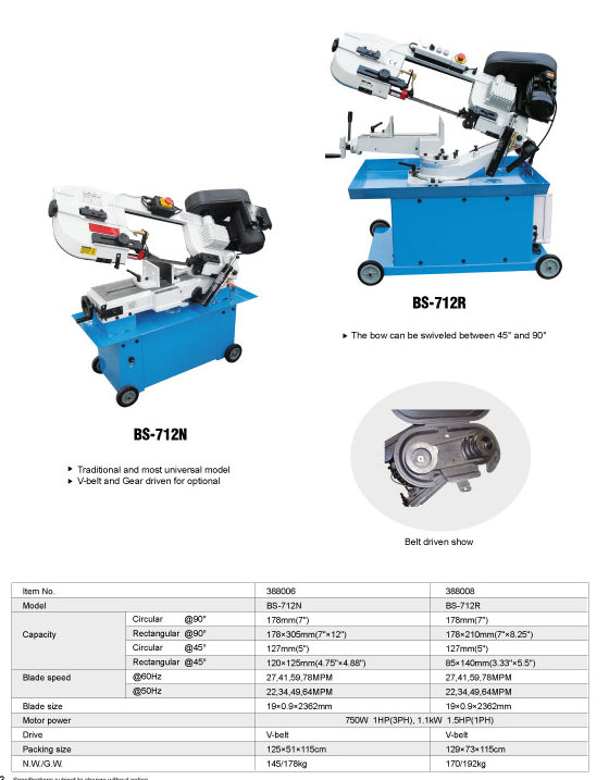 A banda-saia portátil BS712GR-BS712GDR-BS912GDR