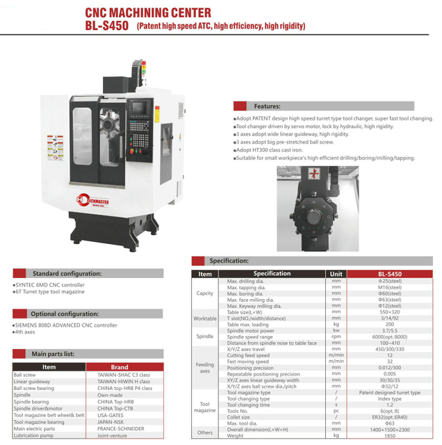 Centro de usinagem CNC CNC CNC BL-S360 BL-S450