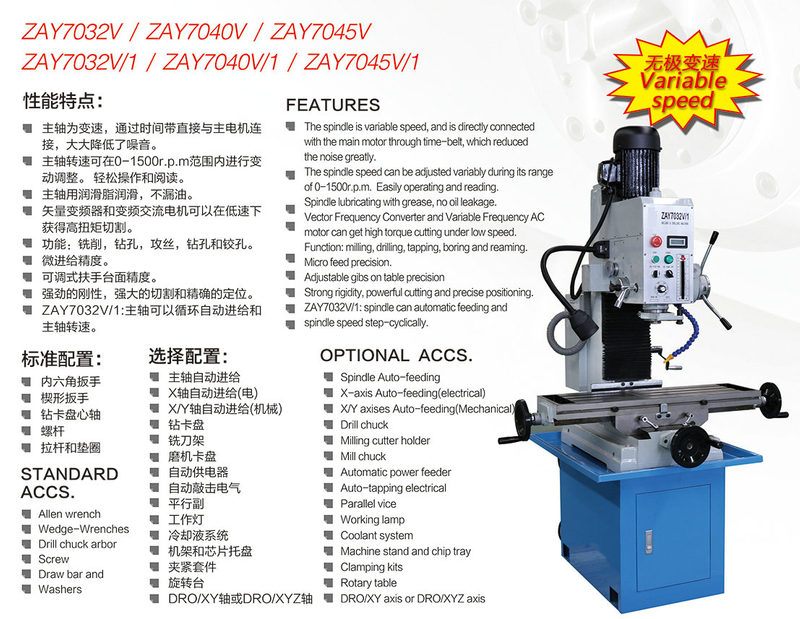 Máquina de fresagem e moagem totalmente industrial Vario Speed ​​Zay7032V-Zay7040V-Zay7045V