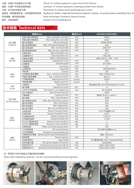 CK36F (CK6436F) Milling Turing Center Precision CNC torno 