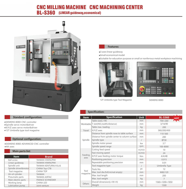 Centro de usinagem CNC CNC CNC BL-S360 BL-S450