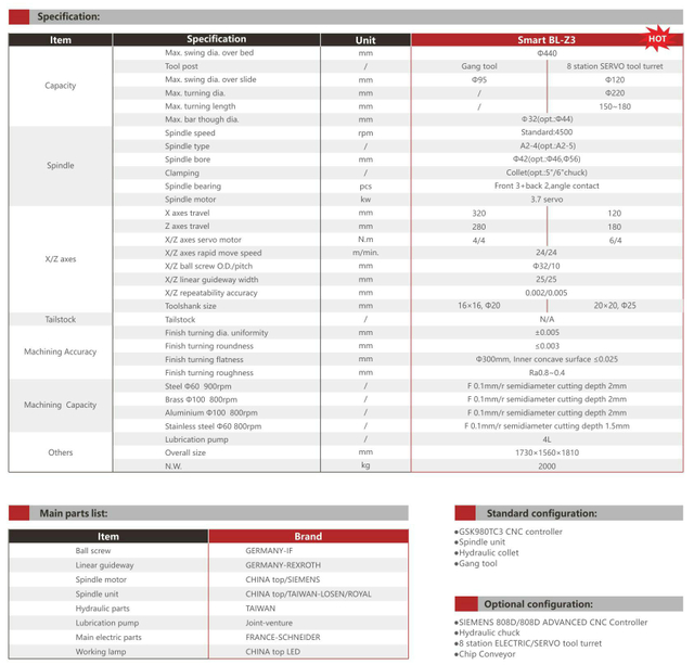 Torno de cama de cama inclinada BL-Z3 SMART