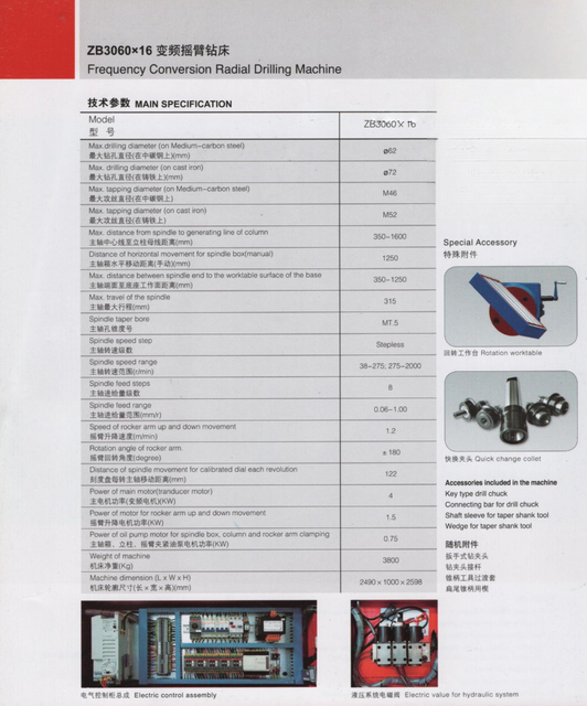 Máquina de perfuração radial de frequência ZB3060X16
