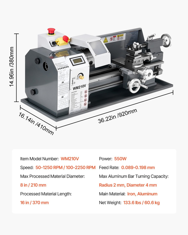 Torno de bancada WM210V (210x400mm)