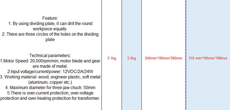 Máquina de perfuração com Dividnd Tabela 10002
