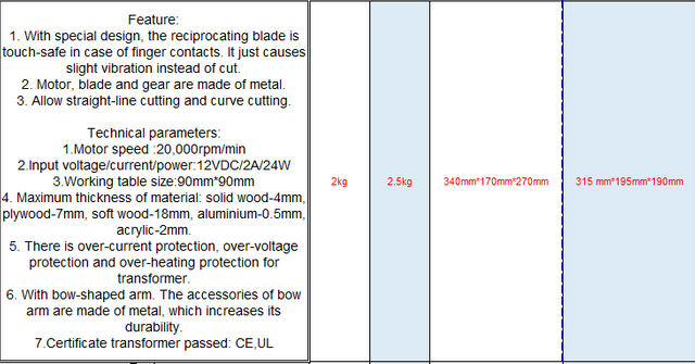 Mini jigsaw de braço de arco 20001g