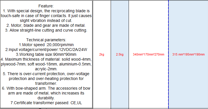 Mini jigsaw de braço de arco 20001g