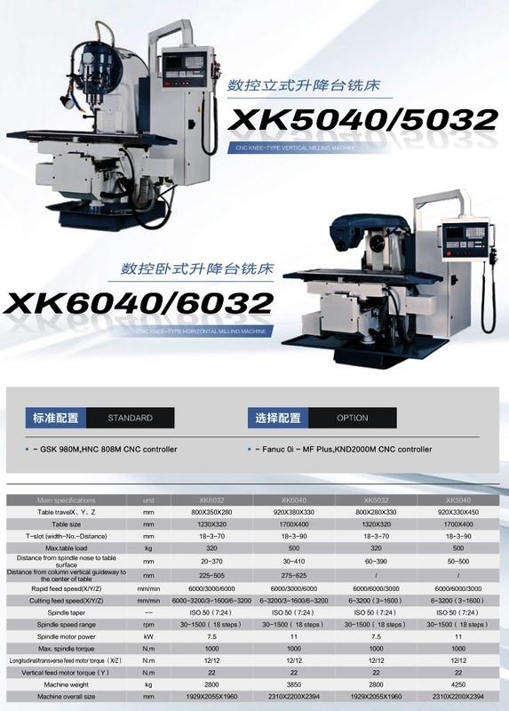 Máquina de moagem universal de cama CNC XK5040-XK6040
