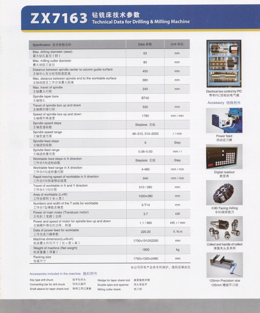 Máquina de perfuração e moagem ZX7163