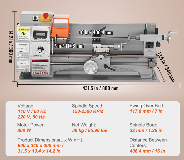 Torno de bancada 7 'x16 ' (180x400mm)