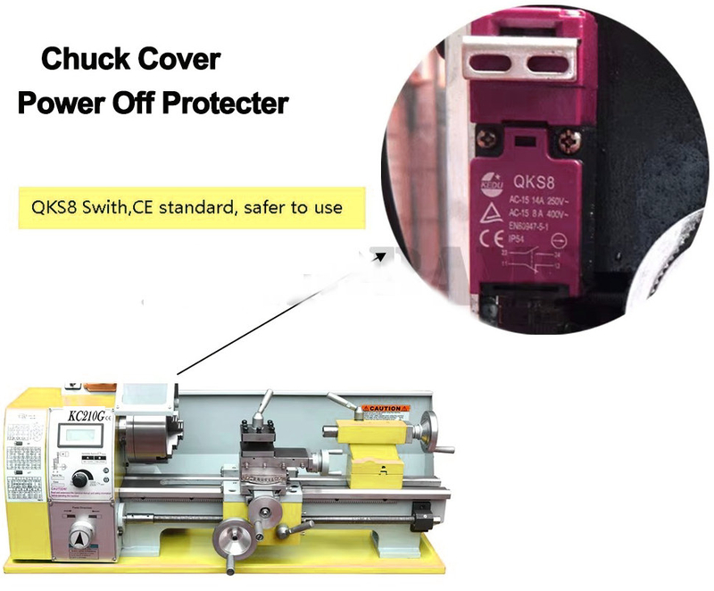 KC210G 8x16 torno com caixa de engrenagens de rosqueamento reverso, motor sem escova de 750w de alta qualidade com função de feed automática postiva e reversa mini -torno de torno de metal