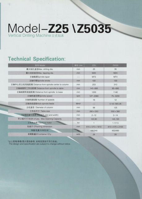 Máquina de perfuração e moagem Z5035