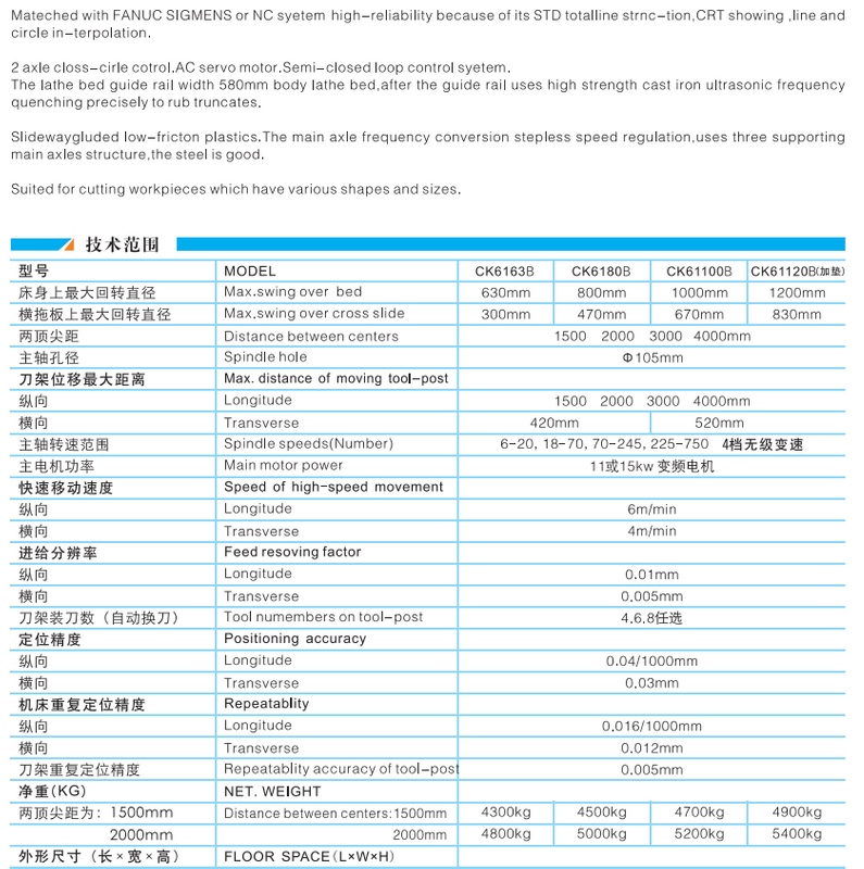 Torno CNC CK6163B-CK6180B-CK61100B-CK61120B