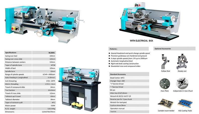 Máquina de torno BL200C para metal